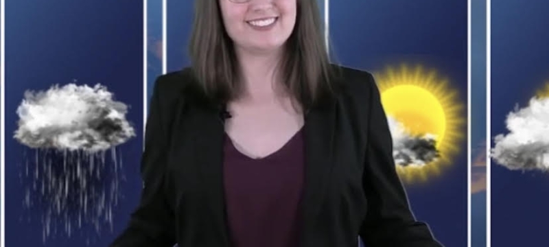 photo of woman in TV weather center