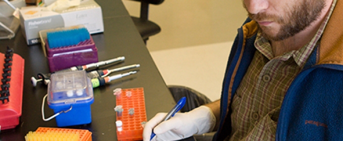 man in lab with gloves
