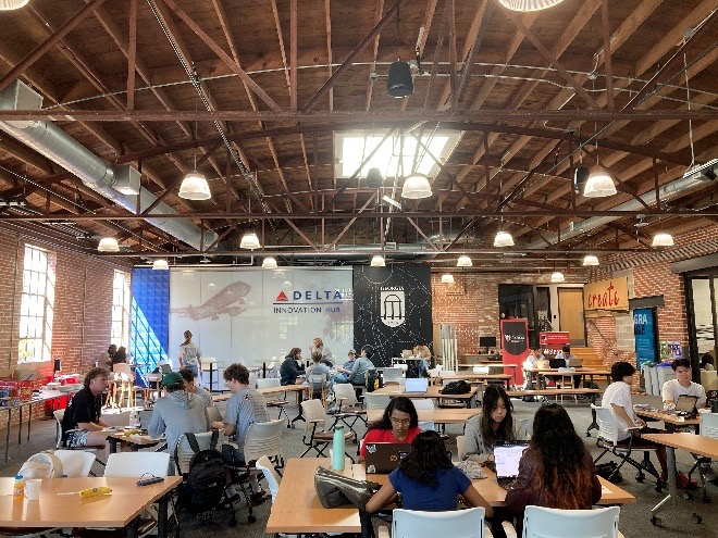 students work in room