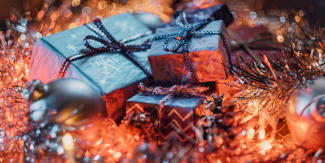 photo of wrapped packages, tinsel