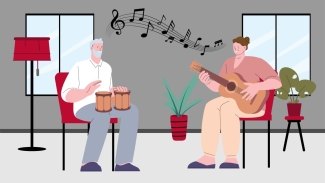 illustration with two people singing and playing music