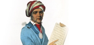 color lithograph image of man with pipe and paper with writing