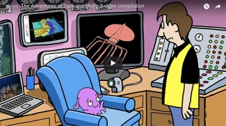 cartoon still with boy and octopus in office