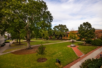 photo of campus quad in waning daylight