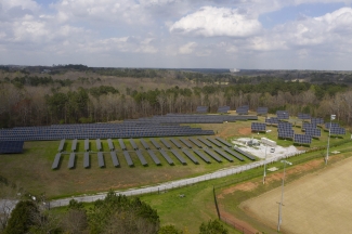aerial photo of solar array