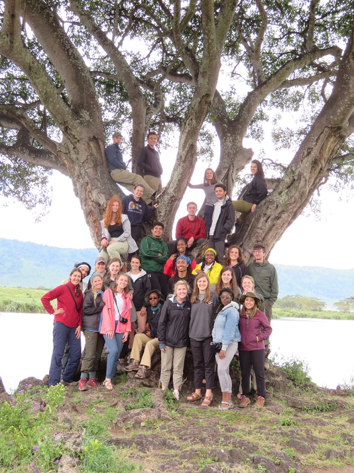 2019 cohort of the Tanzania Study Abroad program at the hippo pool in Ngorongoro Crater.