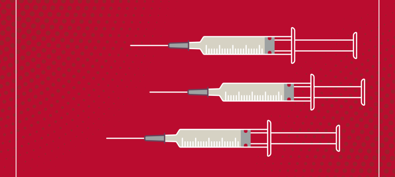 graphic with hypodermic needles on red background
