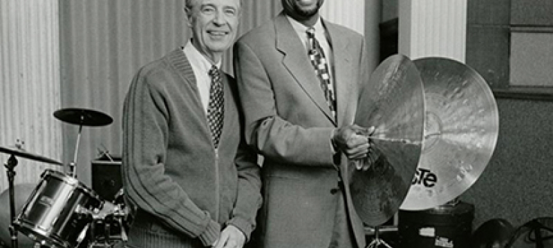 black and white photo of two men with percussion instruments