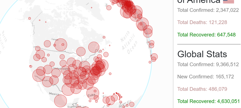 screengrab of app graphic with red bubbles on map