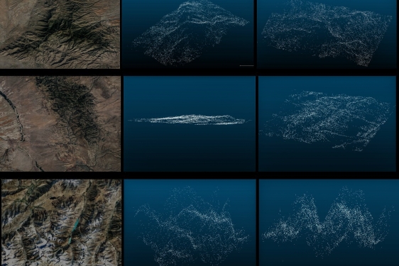 grid of nine photos of mapped terrain