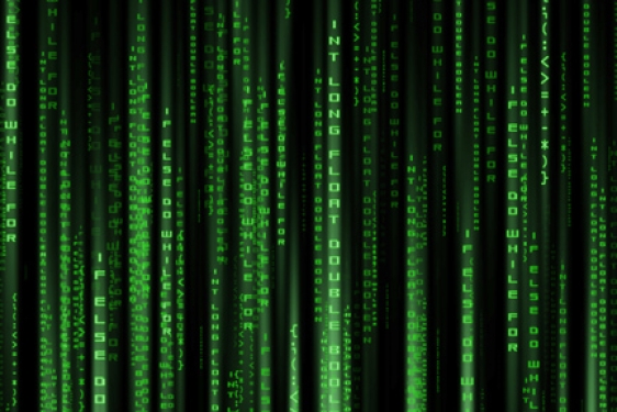 matrix image, black and green letters vertical