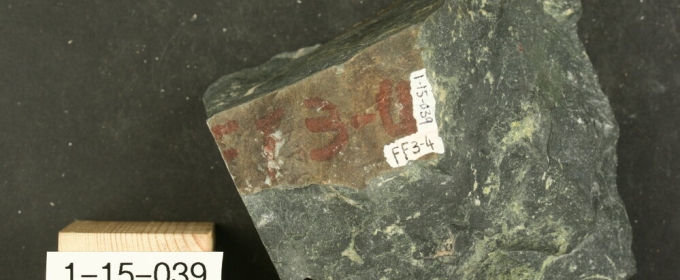 photo stone specimen with centimeter ruler for scale, numbers