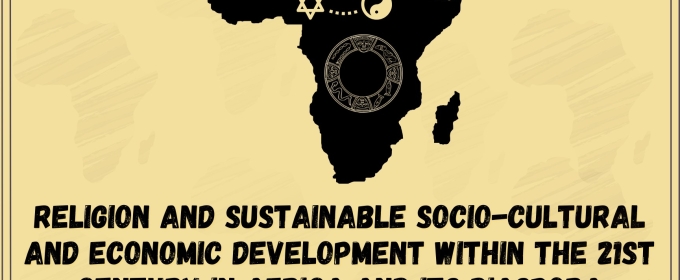 graphic with illustration of the African continent, text and QR code