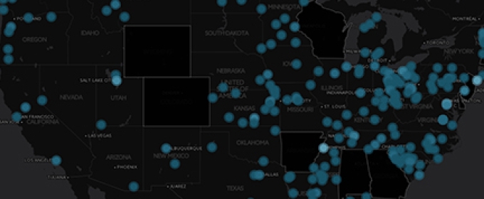 digital mapping of the U.S. with blue dots