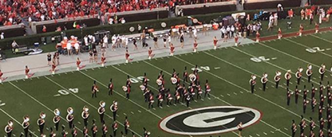 marching band at a football stadium, photo