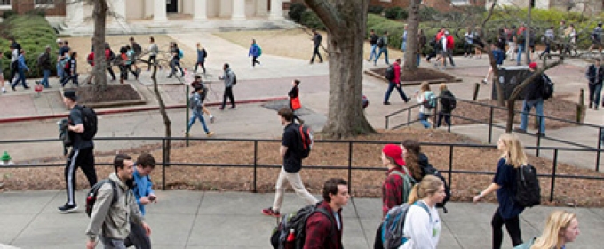 photo of students walking campus