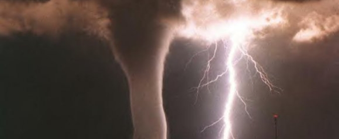 photo of lightning and a tornado funnel