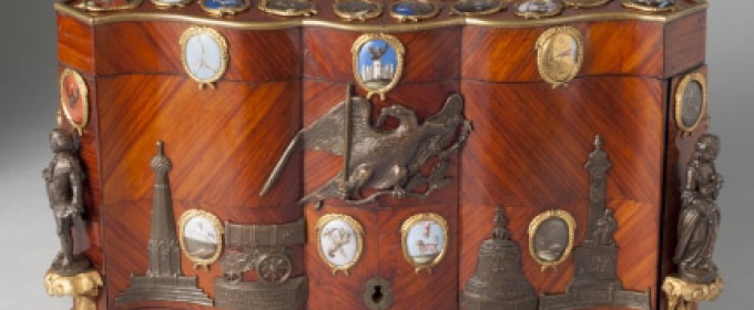 decorative cigar box, wood with metal