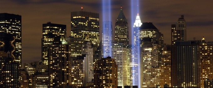 light beams projected a world trade center towers