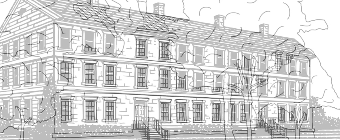 b/w drawing of building