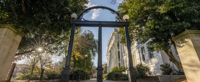 photo of UGA arch and north campus, sunny day